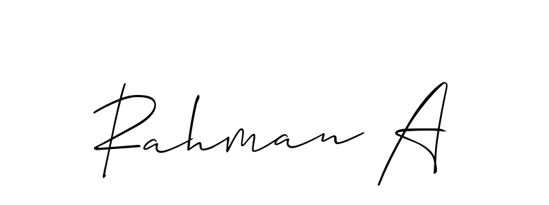 Also we have Rahman A name is the best signature style. Create professional handwritten signature collection using Allison_Script autograph style. Rahman A signature style 2 images and pictures png