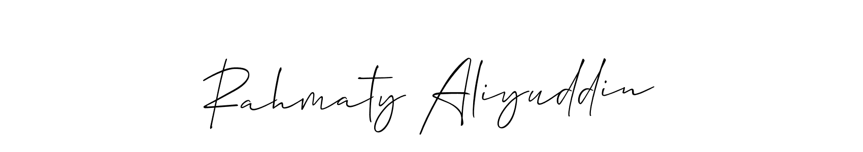 Similarly Allison_Script is the best handwritten signature design. Signature creator online .You can use it as an online autograph creator for name Rahmaty Aliyuddin. Rahmaty Aliyuddin signature style 2 images and pictures png