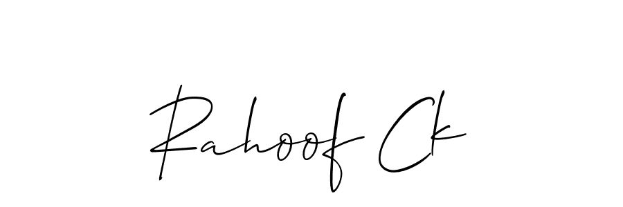 The best way (Allison_Script) to make a short signature is to pick only two or three words in your name. The name Rahoof Ck include a total of six letters. For converting this name. Rahoof Ck signature style 2 images and pictures png