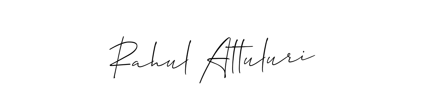 Make a short Rahul Attuluri signature style. Manage your documents anywhere anytime using Allison_Script. Create and add eSignatures, submit forms, share and send files easily. Rahul Attuluri signature style 2 images and pictures png