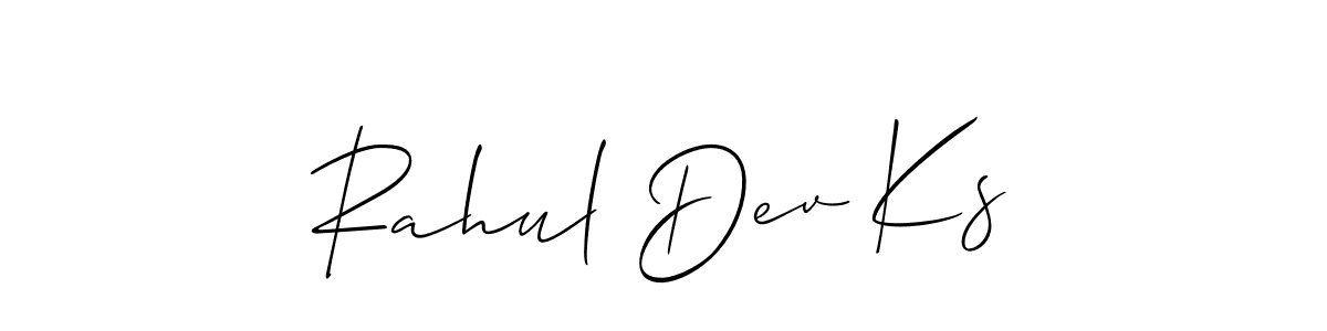 How to make Rahul Dev Ks name signature. Use Allison_Script style for creating short signs online. This is the latest handwritten sign. Rahul Dev Ks signature style 2 images and pictures png