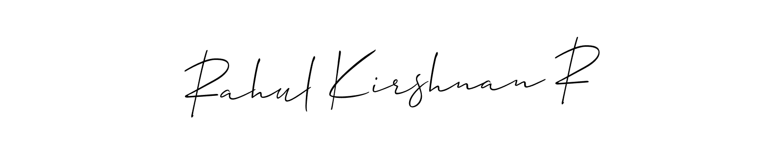 The best way (Allison_Script) to make a short signature is to pick only two or three words in your name. The name Rahul Kirshnan R include a total of six letters. For converting this name. Rahul Kirshnan R signature style 2 images and pictures png