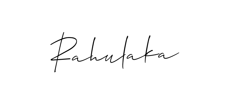 Use a signature maker to create a handwritten signature online. With this signature software, you can design (Allison_Script) your own signature for name Rahulaka. Rahulaka signature style 2 images and pictures png