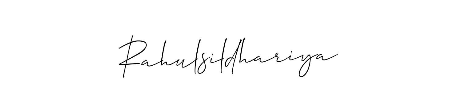 if you are searching for the best signature style for your name Rahulsildhariya. so please give up your signature search. here we have designed multiple signature styles  using Allison_Script. Rahulsildhariya signature style 2 images and pictures png