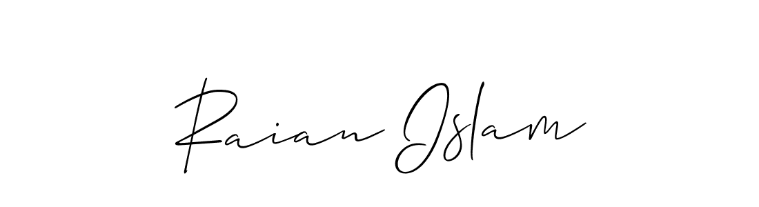Also You can easily find your signature by using the search form. We will create Raian Islam name handwritten signature images for you free of cost using Allison_Script sign style. Raian Islam signature style 2 images and pictures png