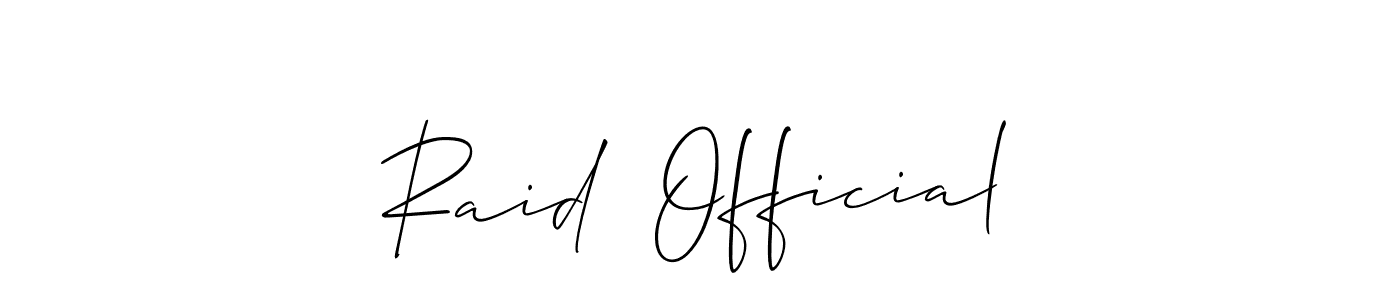 It looks lik you need a new signature style for name Raid  Official. Design unique handwritten (Allison_Script) signature with our free signature maker in just a few clicks. Raid  Official signature style 2 images and pictures png