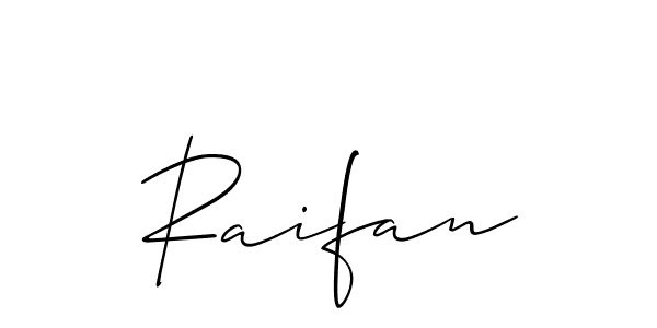 Use a signature maker to create a handwritten signature online. With this signature software, you can design (Allison_Script) your own signature for name Raifan. Raifan signature style 2 images and pictures png