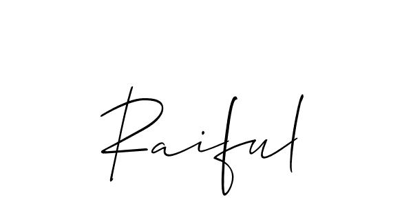 Use a signature maker to create a handwritten signature online. With this signature software, you can design (Allison_Script) your own signature for name Raiful. Raiful signature style 2 images and pictures png