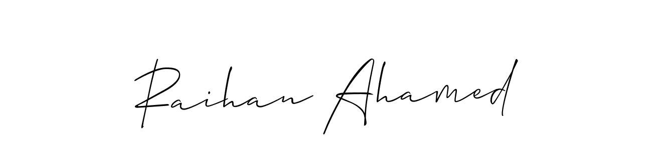 The best way (Allison_Script) to make a short signature is to pick only two or three words in your name. The name Raihan Ahamed include a total of six letters. For converting this name. Raihan Ahamed signature style 2 images and pictures png