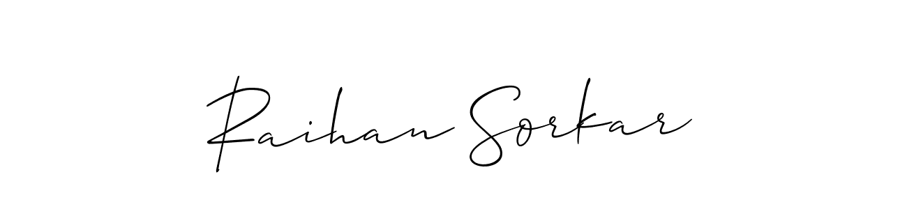 Make a beautiful signature design for name Raihan Sorkar. With this signature (Allison_Script) style, you can create a handwritten signature for free. Raihan Sorkar signature style 2 images and pictures png
