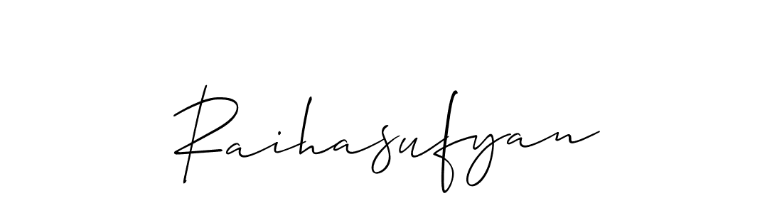 Use a signature maker to create a handwritten signature online. With this signature software, you can design (Allison_Script) your own signature for name Raihasufyan. Raihasufyan signature style 2 images and pictures png