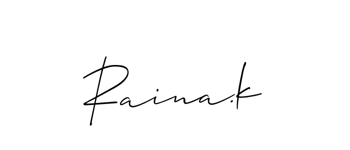 Also You can easily find your signature by using the search form. We will create Raina.k name handwritten signature images for you free of cost using Allison_Script sign style. Raina.k signature style 2 images and pictures png