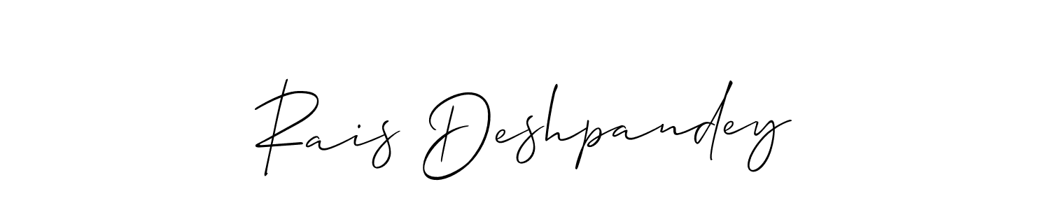Similarly Allison_Script is the best handwritten signature design. Signature creator online .You can use it as an online autograph creator for name Rais Deshpandey. Rais Deshpandey signature style 2 images and pictures png