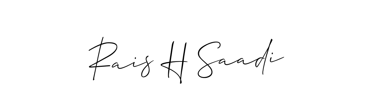 The best way (Allison_Script) to make a short signature is to pick only two or three words in your name. The name Rais H Saadi include a total of six letters. For converting this name. Rais H Saadi signature style 2 images and pictures png