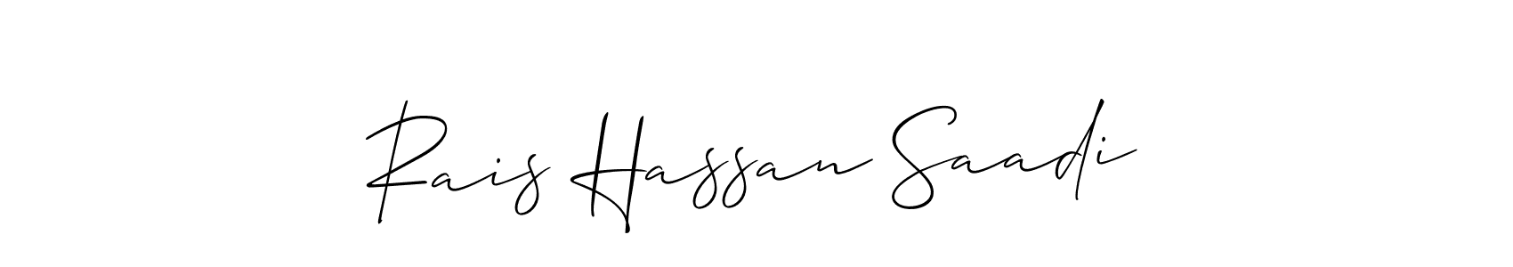 Also You can easily find your signature by using the search form. We will create Rais Hassan Saadi name handwritten signature images for you free of cost using Allison_Script sign style. Rais Hassan Saadi signature style 2 images and pictures png