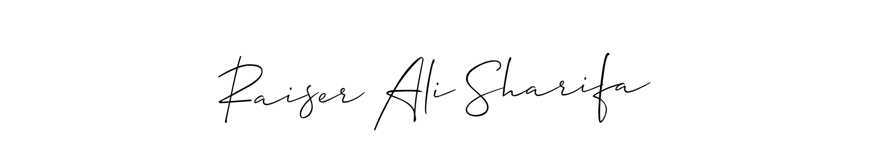 Use a signature maker to create a handwritten signature online. With this signature software, you can design (Allison_Script) your own signature for name Raiser Ali Sharifa. Raiser Ali Sharifa signature style 2 images and pictures png