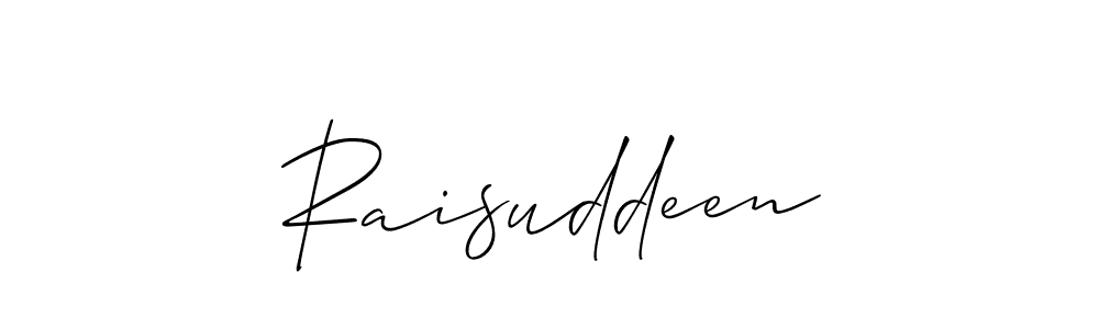 if you are searching for the best signature style for your name Raisuddeen. so please give up your signature search. here we have designed multiple signature styles  using Allison_Script. Raisuddeen signature style 2 images and pictures png
