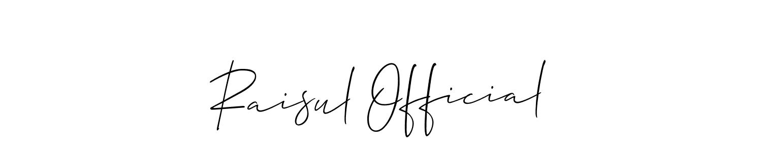 Create a beautiful signature design for name Raisul Official. With this signature (Allison_Script) fonts, you can make a handwritten signature for free. Raisul Official signature style 2 images and pictures png