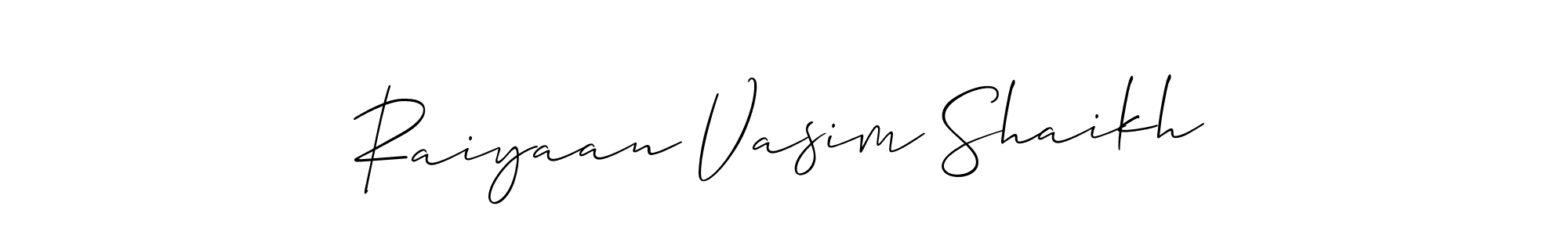The best way (Allison_Script) to make a short signature is to pick only two or three words in your name. The name Raiyaan Vasim Shaikh include a total of six letters. For converting this name. Raiyaan Vasim Shaikh signature style 2 images and pictures png