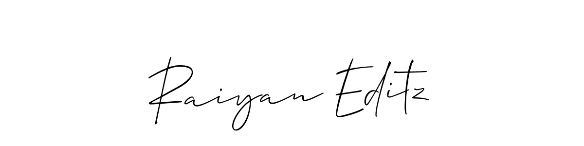 Use a signature maker to create a handwritten signature online. With this signature software, you can design (Allison_Script) your own signature for name Raiyan Editz. Raiyan Editz signature style 2 images and pictures png