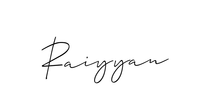 Also You can easily find your signature by using the search form. We will create Raiyyan name handwritten signature images for you free of cost using Allison_Script sign style. Raiyyan signature style 2 images and pictures png