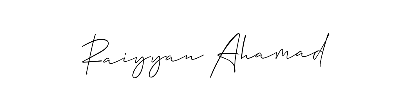 Create a beautiful signature design for name Raiyyan Ahamad. With this signature (Allison_Script) fonts, you can make a handwritten signature for free. Raiyyan Ahamad signature style 2 images and pictures png