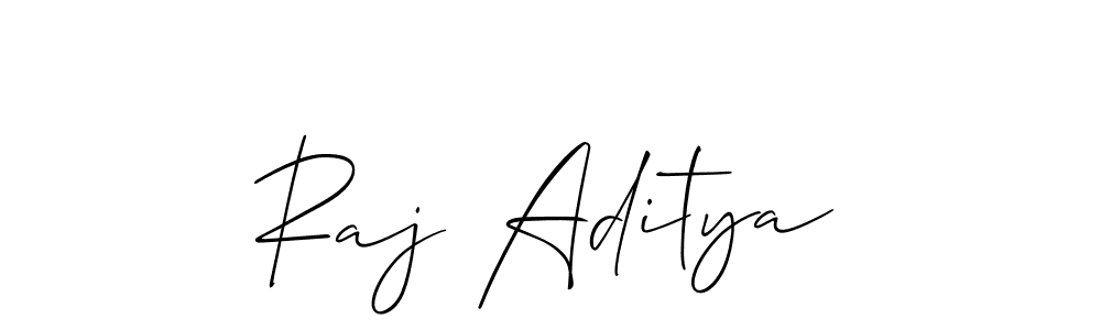 Also we have Raj Aditya name is the best signature style. Create professional handwritten signature collection using Allison_Script autograph style. Raj Aditya signature style 2 images and pictures png
