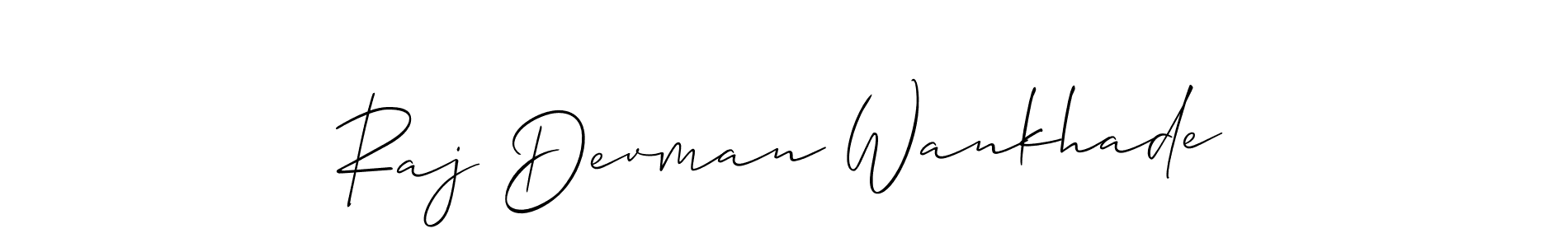 How to make Raj Devman Wankhade name signature. Use Allison_Script style for creating short signs online. This is the latest handwritten sign. Raj Devman Wankhade signature style 2 images and pictures png