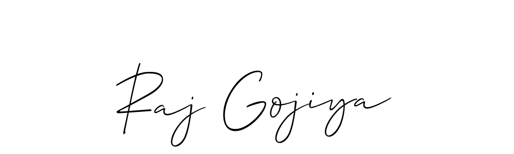 How to make Raj Gojiya name signature. Use Allison_Script style for creating short signs online. This is the latest handwritten sign. Raj Gojiya signature style 2 images and pictures png