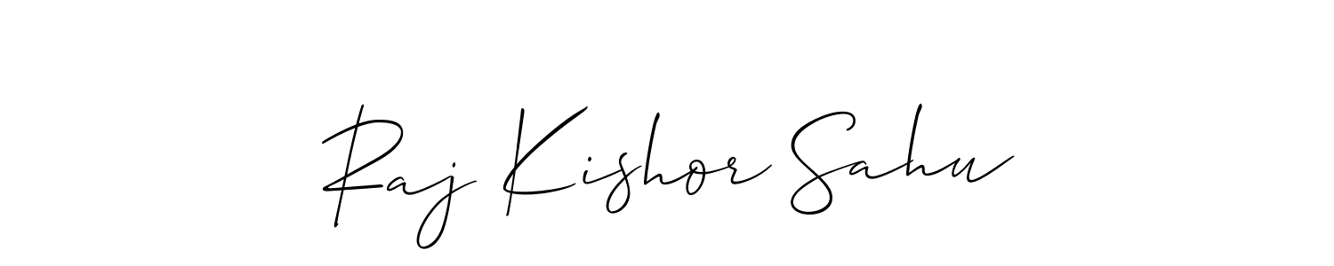 The best way (Allison_Script) to make a short signature is to pick only two or three words in your name. The name Raj Kishor Sahu include a total of six letters. For converting this name. Raj Kishor Sahu signature style 2 images and pictures png