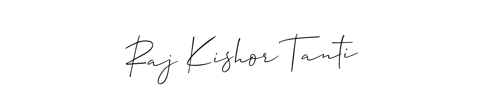 The best way (Allison_Script) to make a short signature is to pick only two or three words in your name. The name Raj Kishor Tanti include a total of six letters. For converting this name. Raj Kishor Tanti signature style 2 images and pictures png