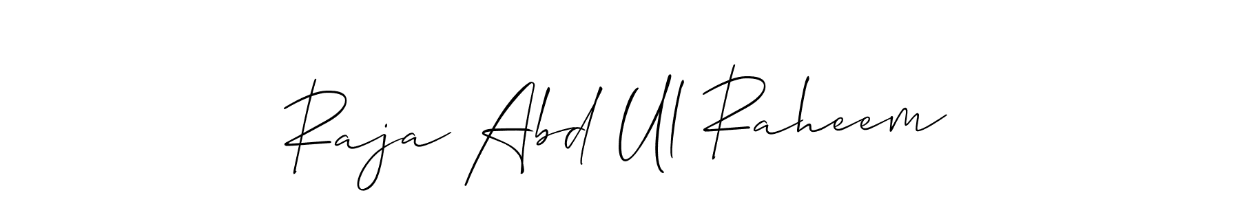 Make a beautiful signature design for name Raja Abd Ul Raheem. With this signature (Allison_Script) style, you can create a handwritten signature for free. Raja Abd Ul Raheem signature style 2 images and pictures png