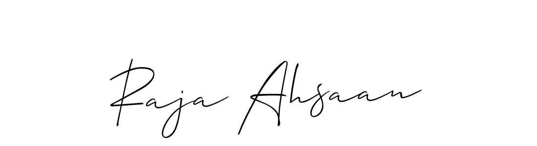 Also You can easily find your signature by using the search form. We will create Raja Ahsaan name handwritten signature images for you free of cost using Allison_Script sign style. Raja Ahsaan signature style 2 images and pictures png