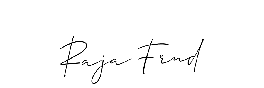 The best way (Allison_Script) to make a short signature is to pick only two or three words in your name. The name Raja Frnd include a total of six letters. For converting this name. Raja Frnd signature style 2 images and pictures png