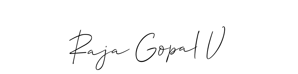 Use a signature maker to create a handwritten signature online. With this signature software, you can design (Allison_Script) your own signature for name Raja Gopal V. Raja Gopal V signature style 2 images and pictures png