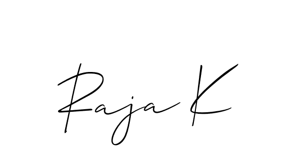 Design your own signature with our free online signature maker. With this signature software, you can create a handwritten (Allison_Script) signature for name Raja K. Raja K signature style 2 images and pictures png