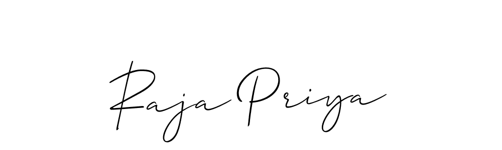 Use a signature maker to create a handwritten signature online. With this signature software, you can design (Allison_Script) your own signature for name Raja Priya. Raja Priya signature style 2 images and pictures png