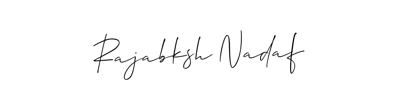 The best way (Allison_Script) to make a short signature is to pick only two or three words in your name. The name Rajabksh Nadaf include a total of six letters. For converting this name. Rajabksh Nadaf signature style 2 images and pictures png