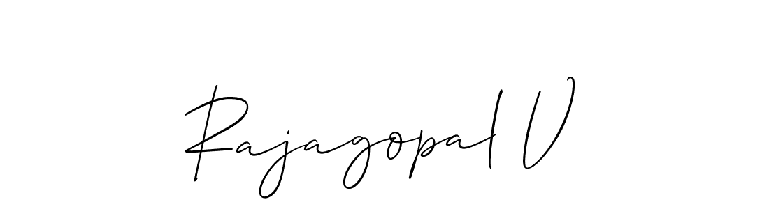 Create a beautiful signature design for name Rajagopal V. With this signature (Allison_Script) fonts, you can make a handwritten signature for free. Rajagopal V signature style 2 images and pictures png