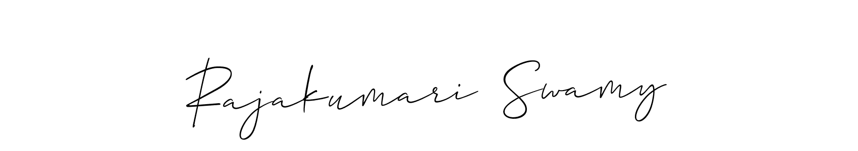 Also You can easily find your signature by using the search form. We will create Rajakumari  Swamy name handwritten signature images for you free of cost using Allison_Script sign style. Rajakumari  Swamy signature style 2 images and pictures png