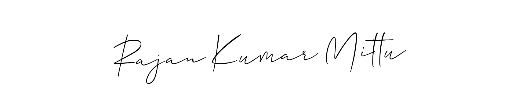 The best way (Allison_Script) to make a short signature is to pick only two or three words in your name. The name Rajan Kumar Mittu include a total of six letters. For converting this name. Rajan Kumar Mittu signature style 2 images and pictures png