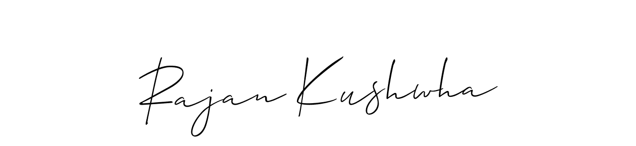 Allison_Script is a professional signature style that is perfect for those who want to add a touch of class to their signature. It is also a great choice for those who want to make their signature more unique. Get Rajan Kushwha name to fancy signature for free. Rajan Kushwha signature style 2 images and pictures png