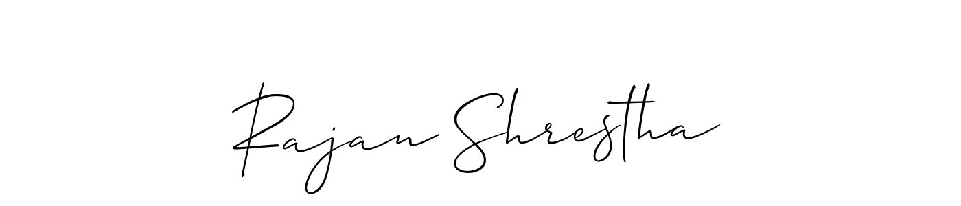 The best way (Allison_Script) to make a short signature is to pick only two or three words in your name. The name Rajan Shrestha include a total of six letters. For converting this name. Rajan Shrestha signature style 2 images and pictures png