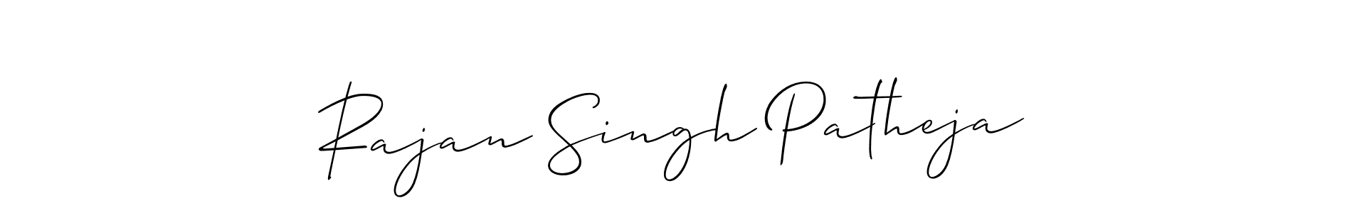 The best way (Allison_Script) to make a short signature is to pick only two or three words in your name. The name Rajan Singh Patheja include a total of six letters. For converting this name. Rajan Singh Patheja signature style 2 images and pictures png