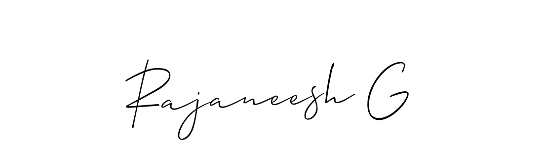 How to make Rajaneesh G name signature. Use Allison_Script style for creating short signs online. This is the latest handwritten sign. Rajaneesh G signature style 2 images and pictures png