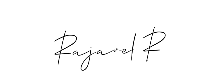 The best way (Allison_Script) to make a short signature is to pick only two or three words in your name. The name Rajavel R include a total of six letters. For converting this name. Rajavel R signature style 2 images and pictures png