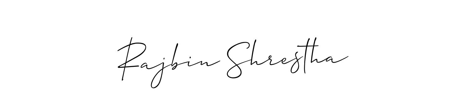 The best way (Allison_Script) to make a short signature is to pick only two or three words in your name. The name Rajbin Shrestha include a total of six letters. For converting this name. Rajbin Shrestha signature style 2 images and pictures png