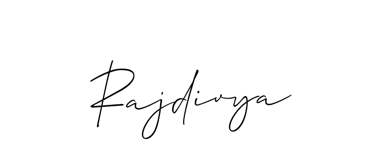Use a signature maker to create a handwritten signature online. With this signature software, you can design (Allison_Script) your own signature for name Rajdivya. Rajdivya signature style 2 images and pictures png