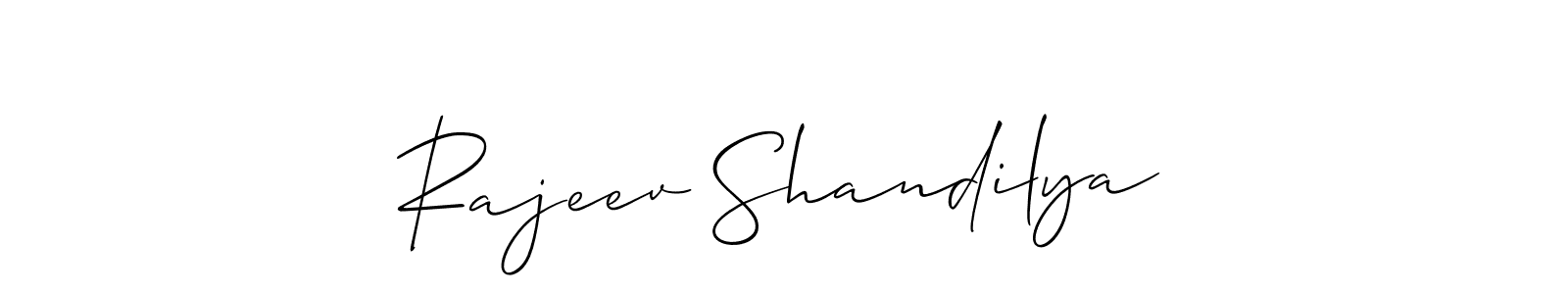 The best way (Allison_Script) to make a short signature is to pick only two or three words in your name. The name Rajeev Shandilya include a total of six letters. For converting this name. Rajeev Shandilya signature style 2 images and pictures png