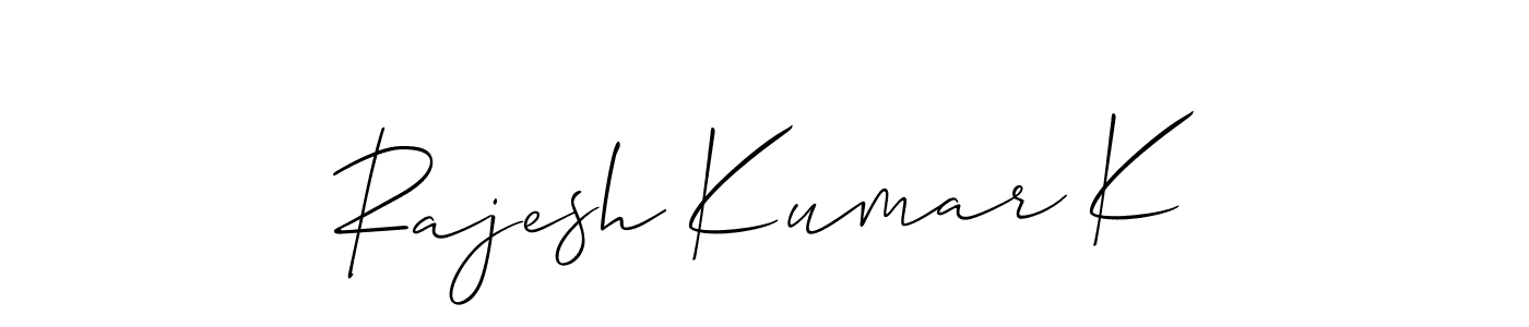 It looks lik you need a new signature style for name Rajesh Kumar K. Design unique handwritten (Allison_Script) signature with our free signature maker in just a few clicks. Rajesh Kumar K signature style 2 images and pictures png